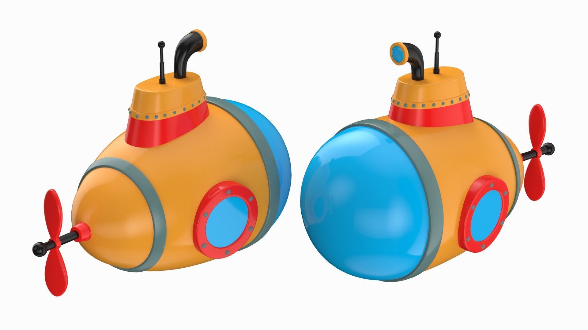 Cartoon Style Submarine Yellow 3D model_15