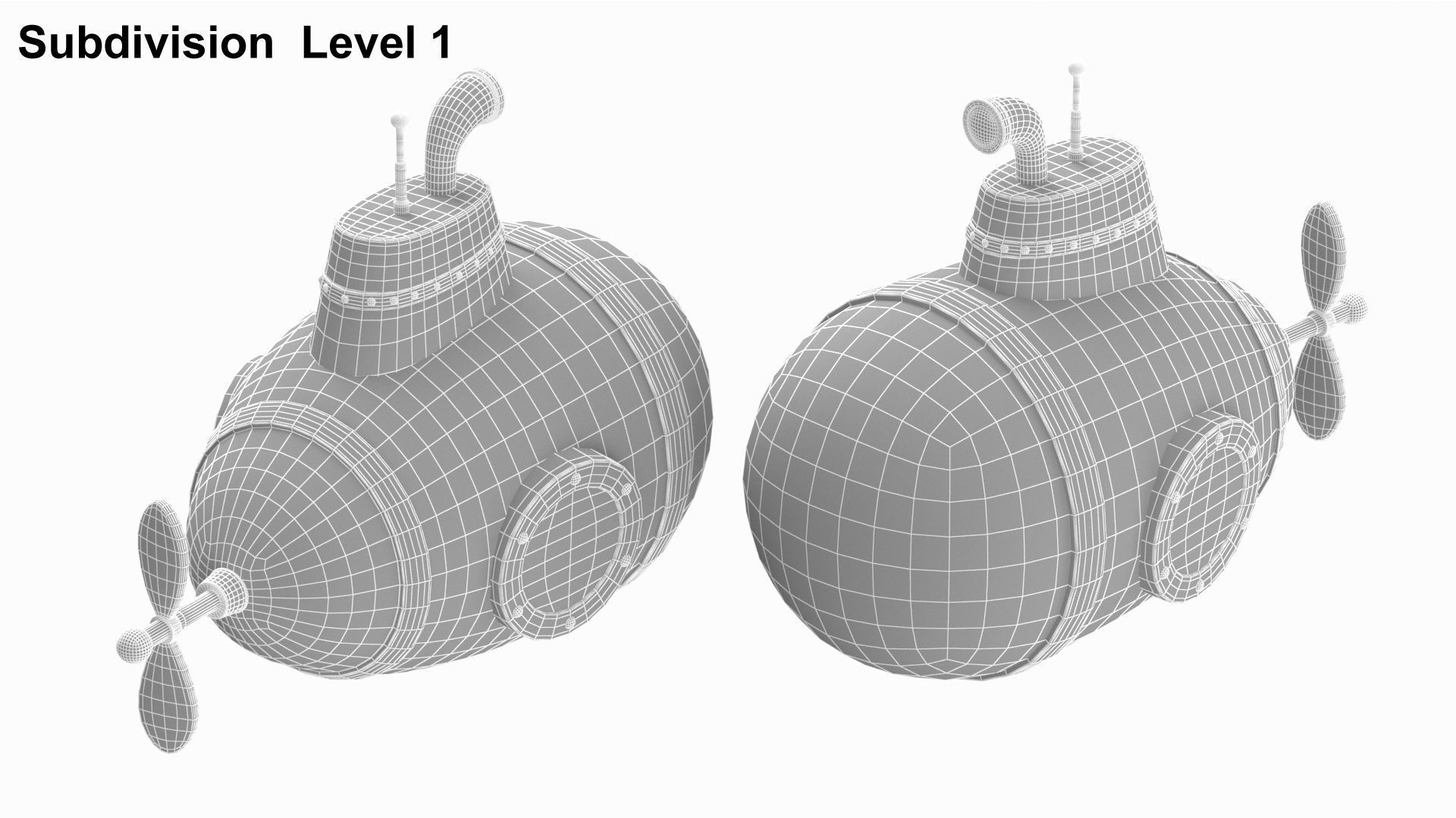 Cartoon Style Submarine Yellow 3D model_26
