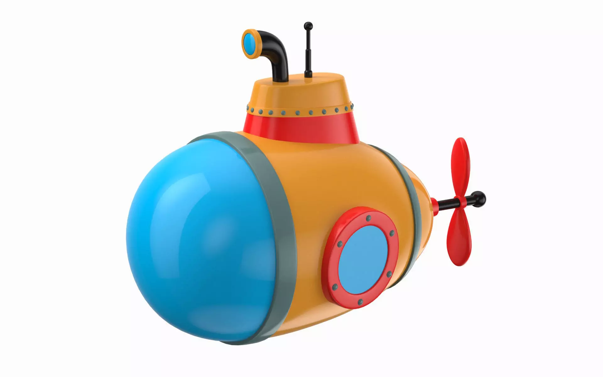 Cartoon Style Submarine Yellow 3D model_0