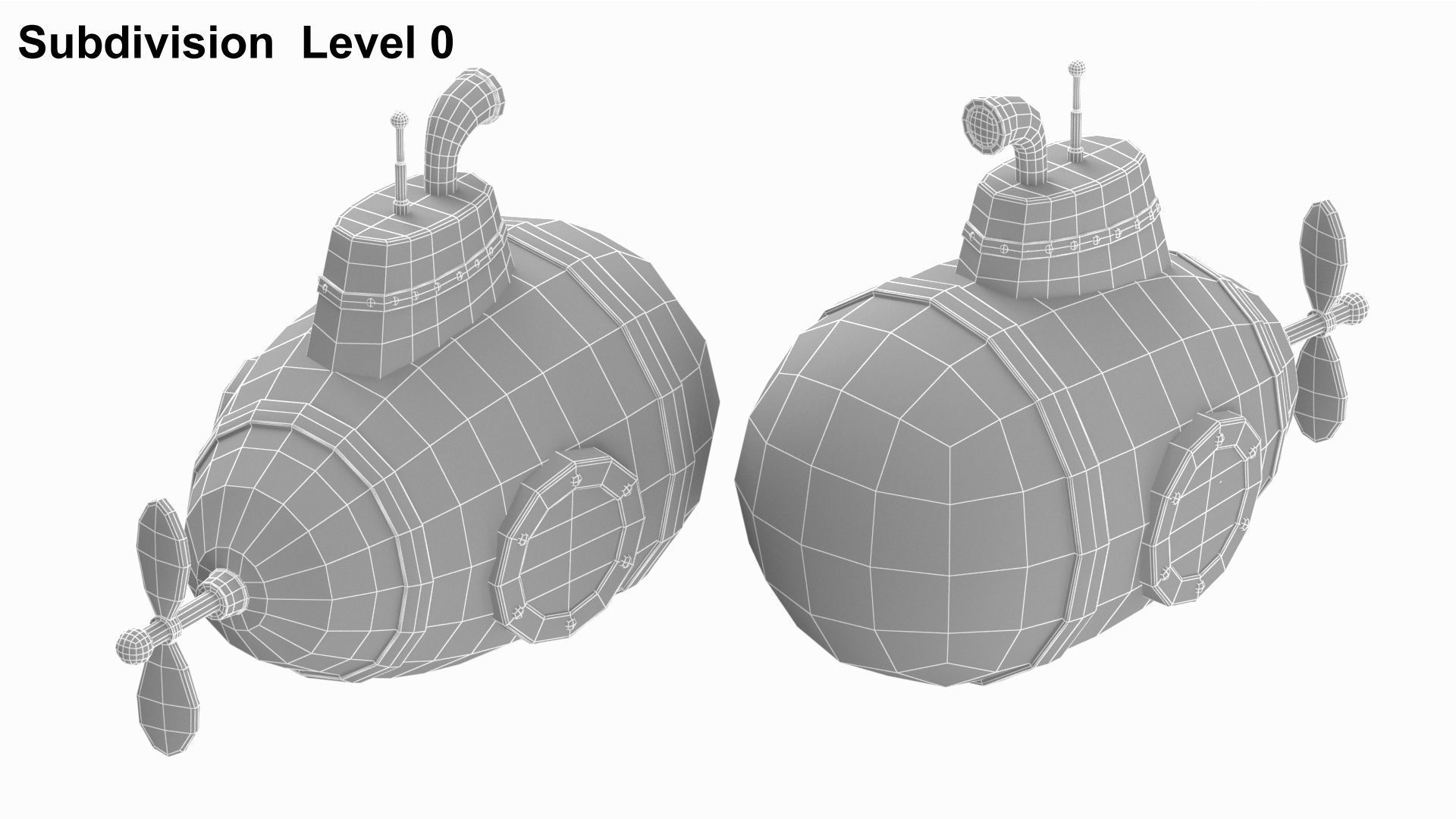 Cartoon Style Submarine Yellow 3D model_25