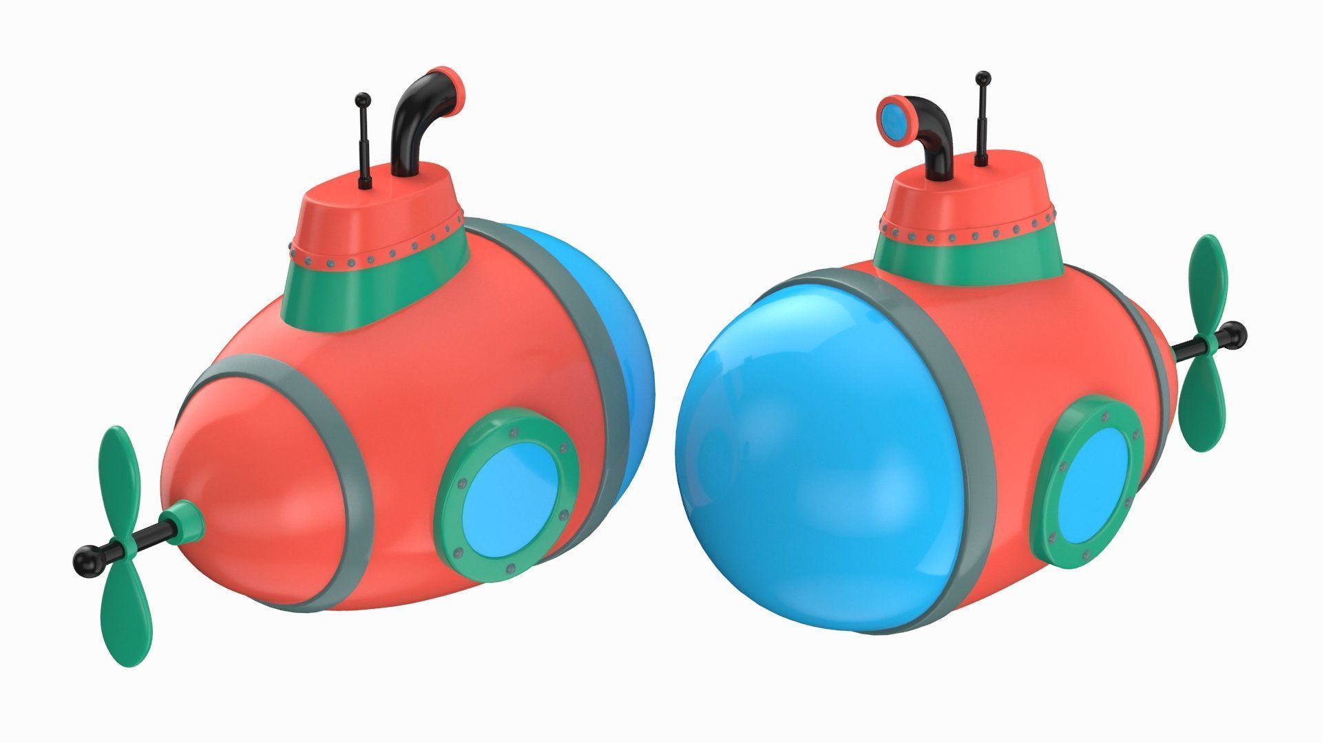 Cartoon Style Submarine Yellow 3D model_17