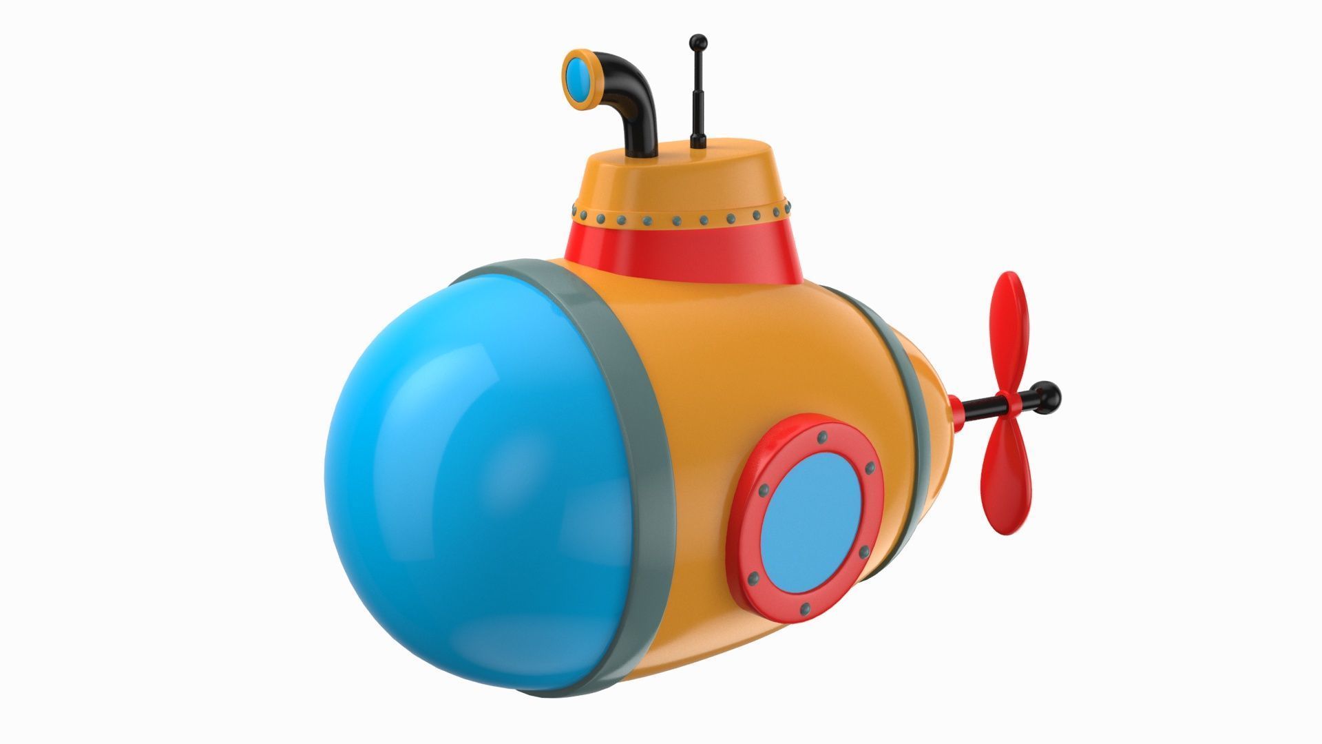 Cartoon Style Submarine Yellow 3D model_2