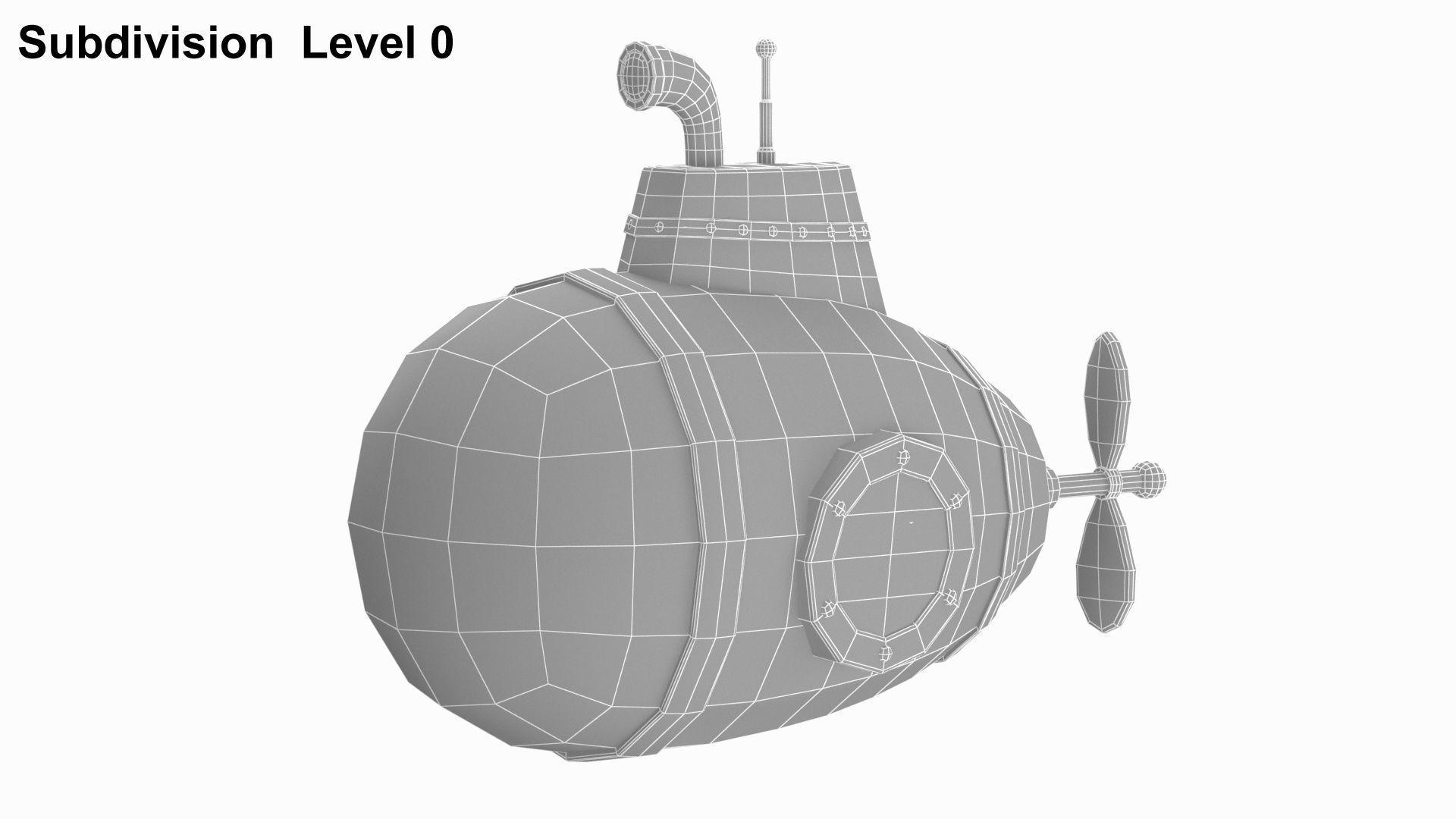 Cartoon Style Submarine Yellow 3D model_21