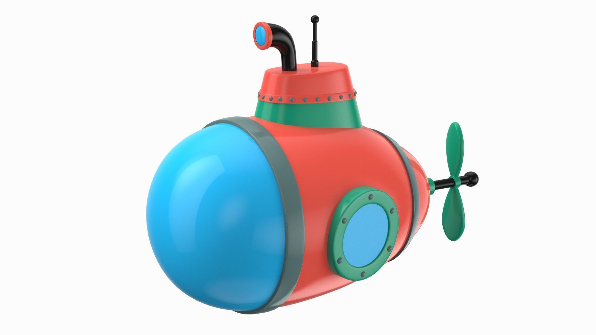 Cartoon Style Submarine Yellow 3D model_4