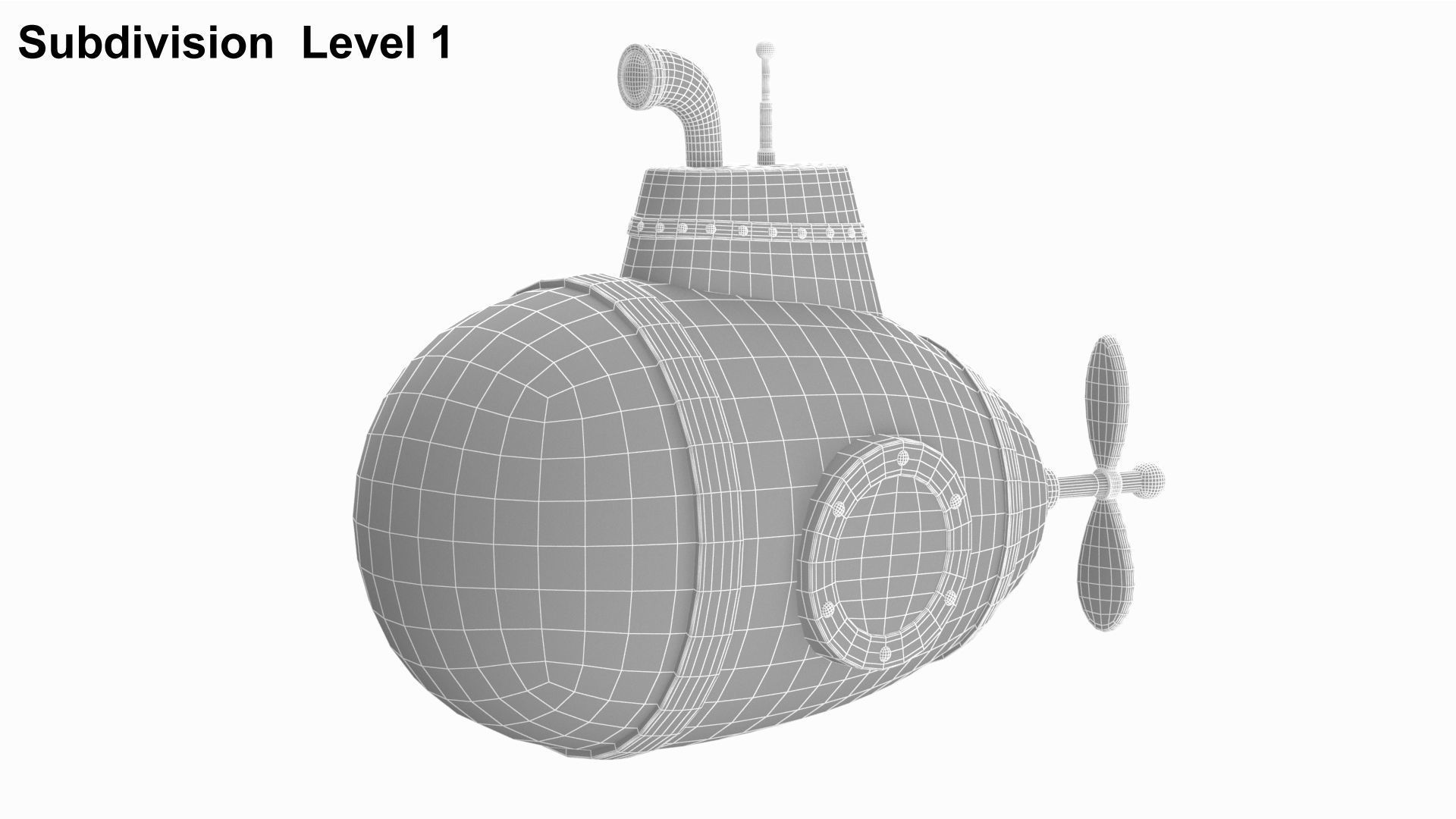 Cartoon Style Submarine Yellow 3D model_22