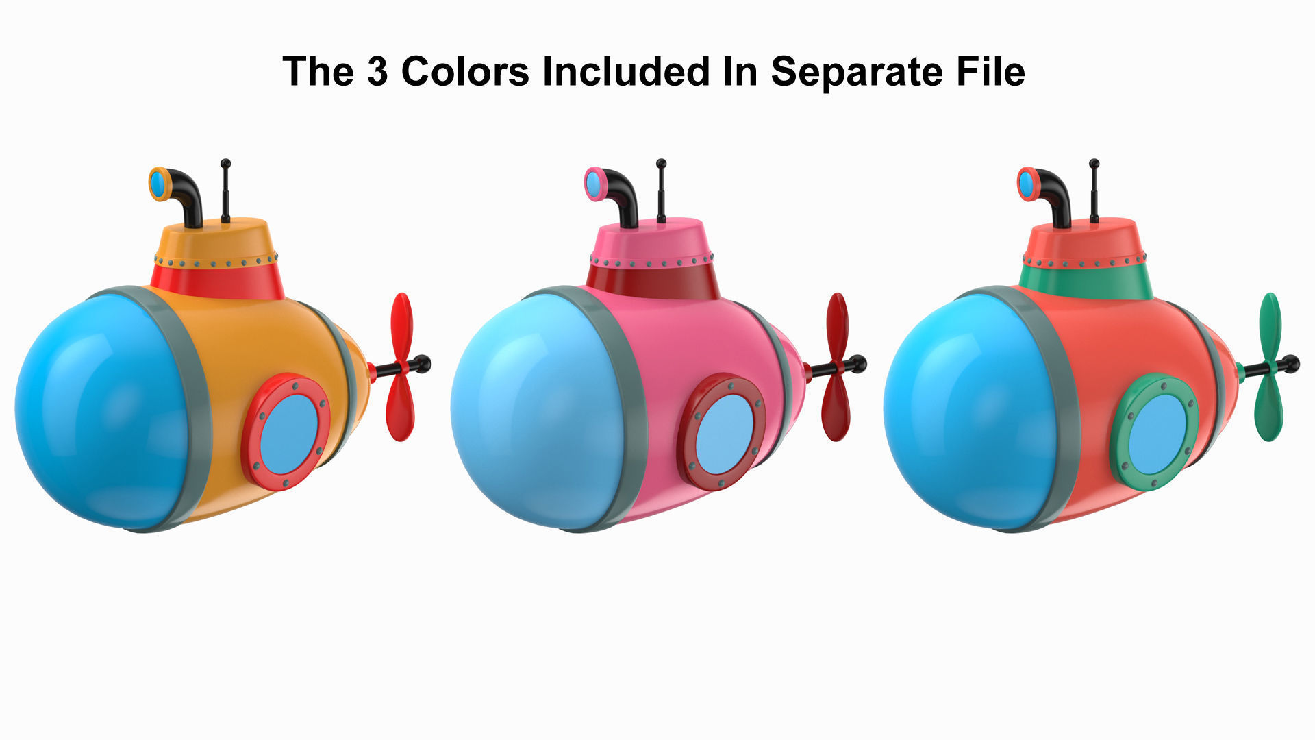 Cartoon Style Submarine Yellow 3D model_1