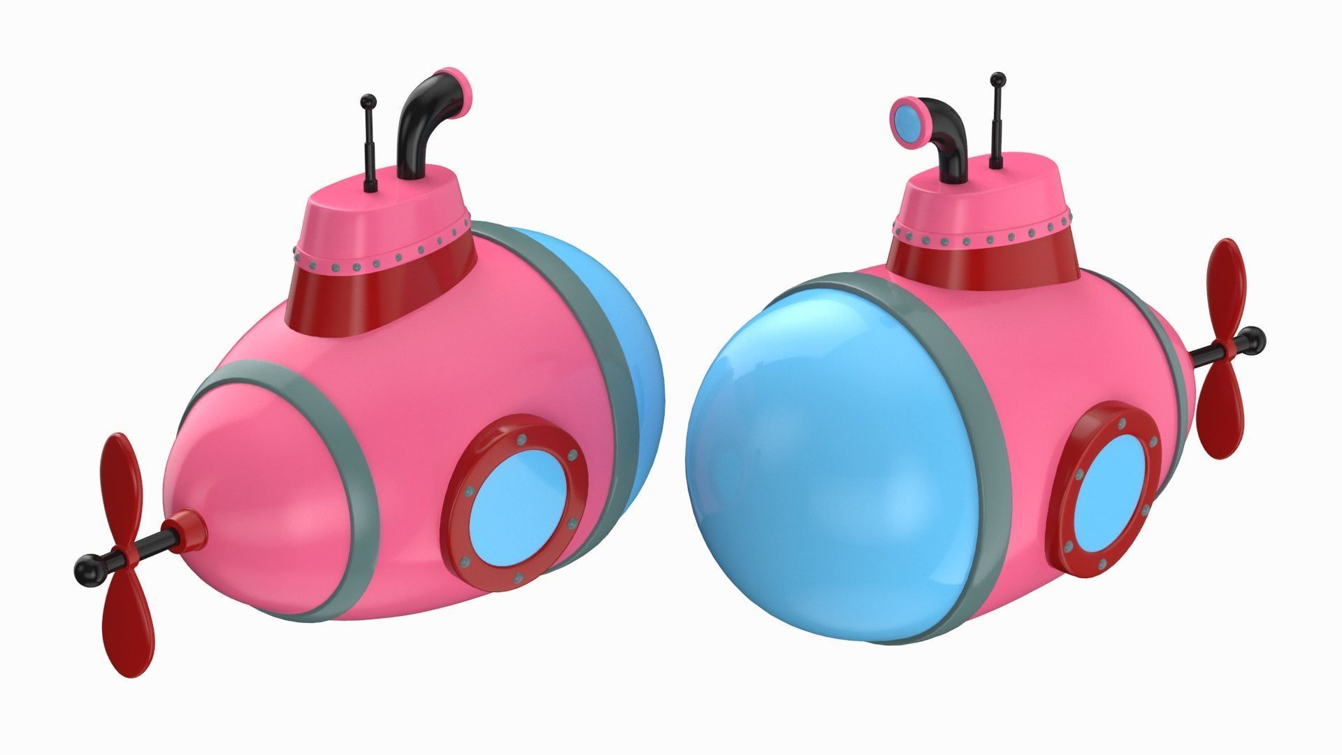 Cartoon Style Submarine Yellow 3D model_16