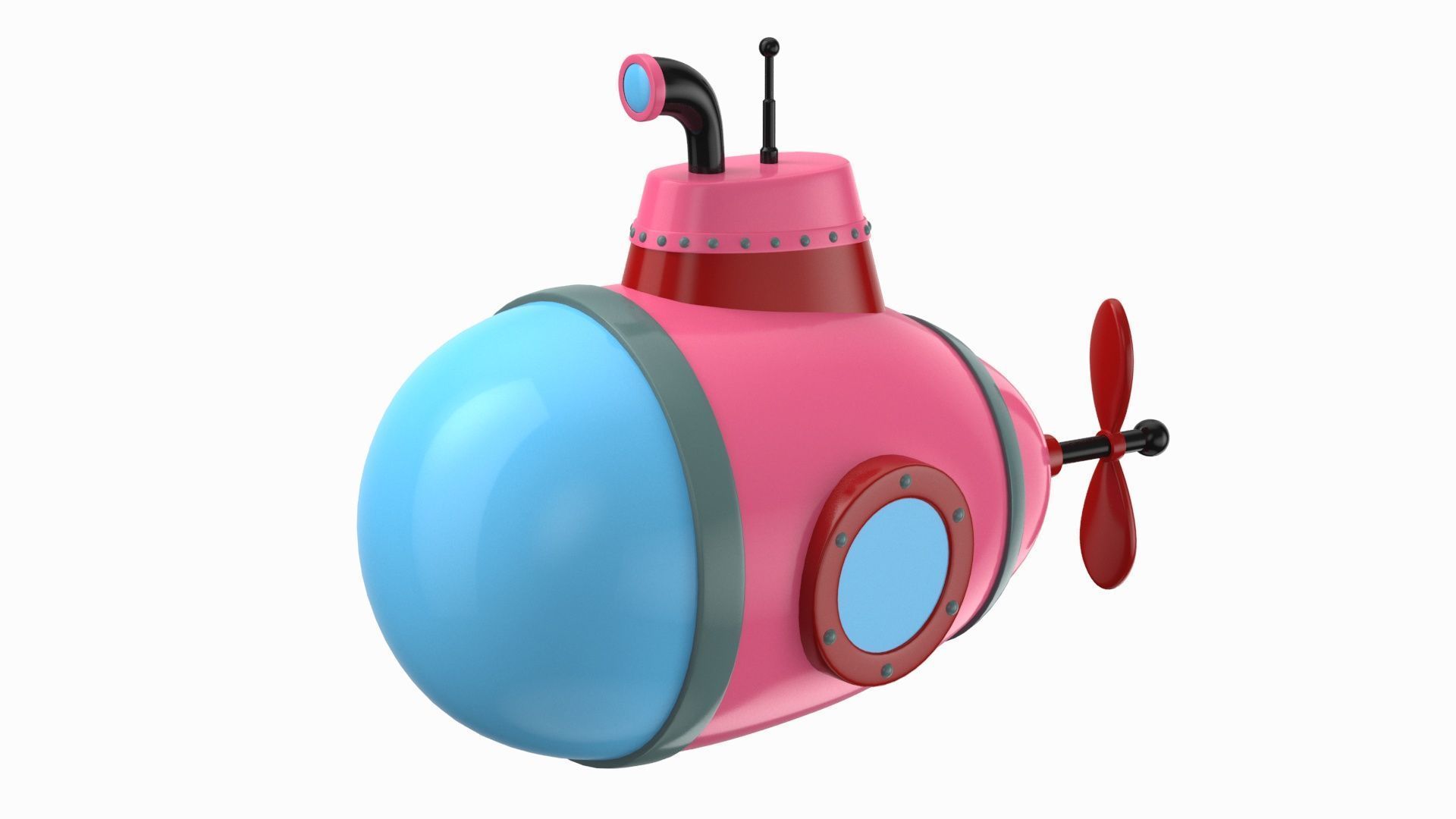 Cartoon Style Submarine Yellow 3D model_3