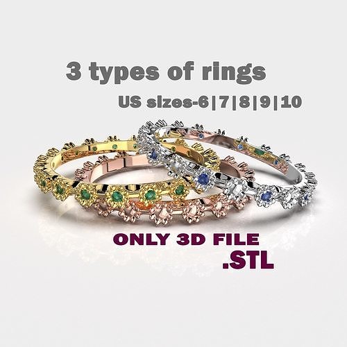 Printable wedding ring flower ring 6-10 US sizes 3D print model