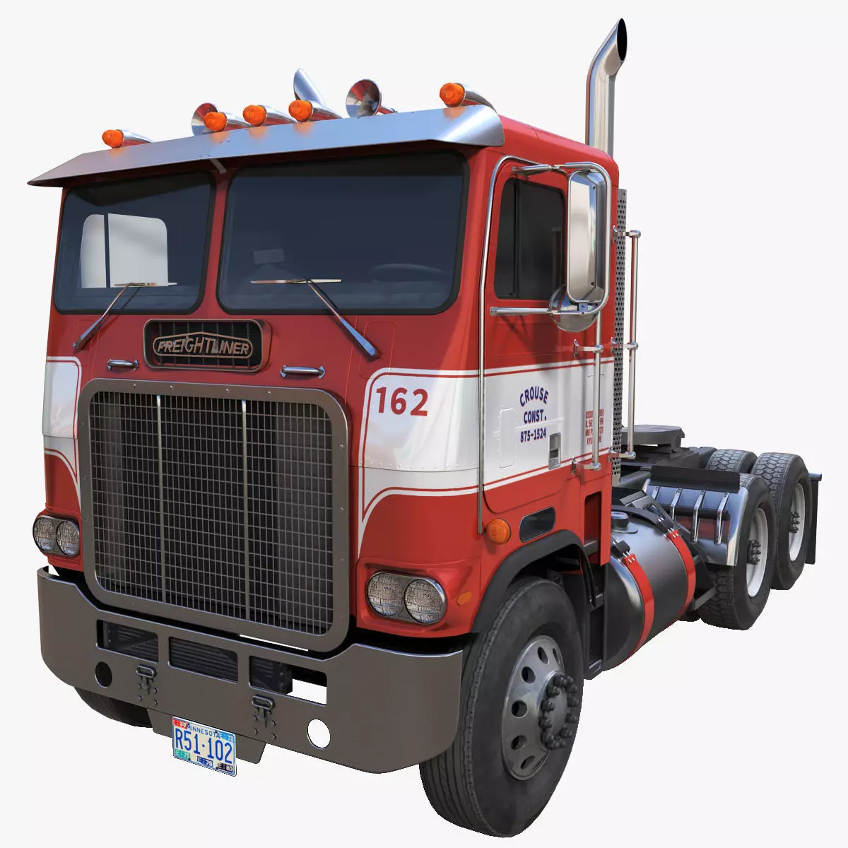 Freightliner Powerliner daycab semitruck Low-poly 3D model