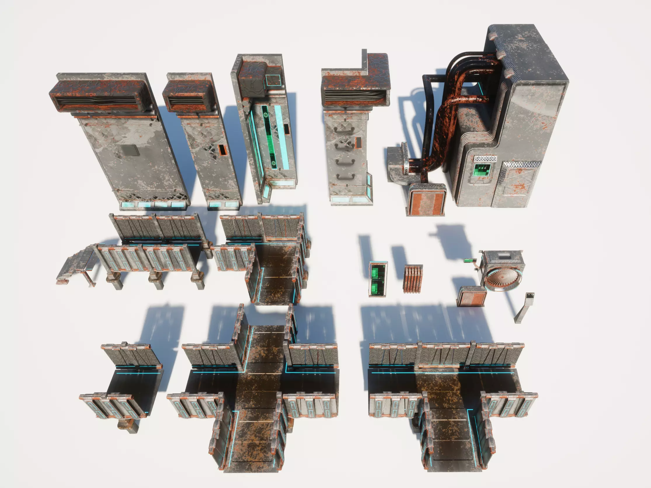 Cyberpunk modular set Low-poly 3D model_0