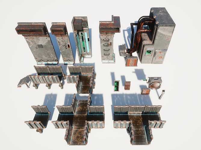 Cyberpunk modular set Low-poly 3D model