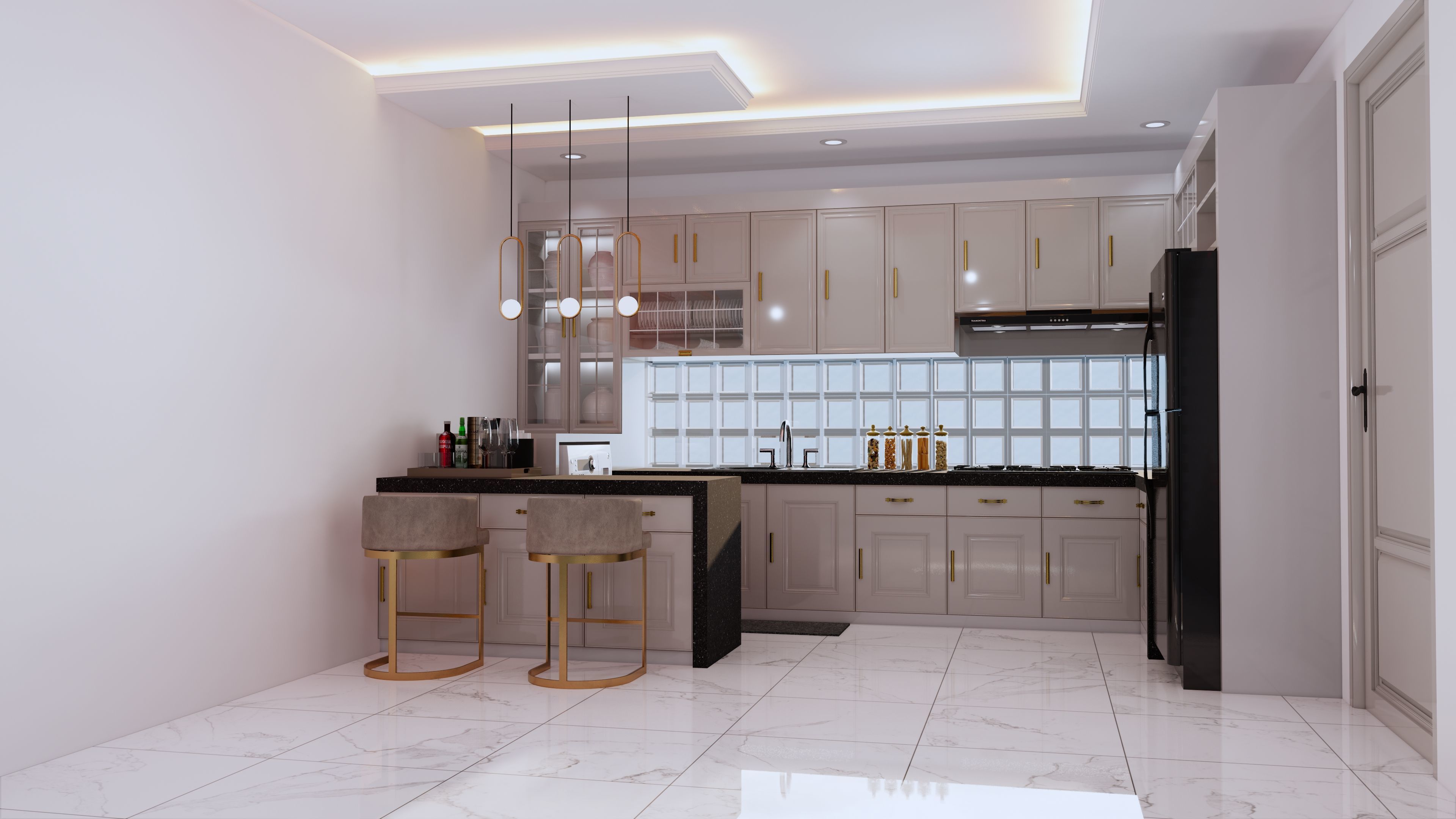Luxury Kitchen Set design with Mini Bar 3D model_1