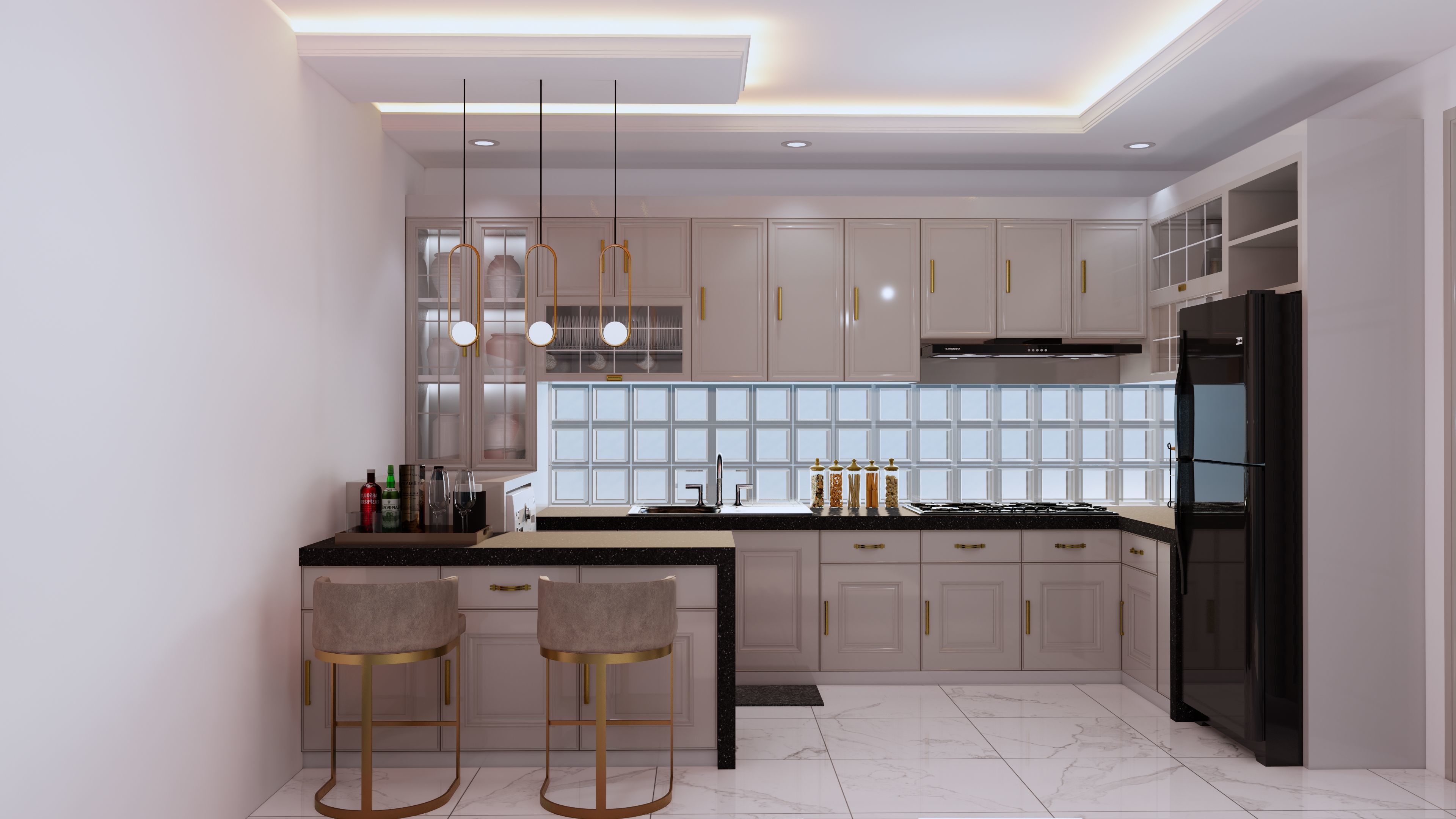 Luxury Kitchen Set design with Mini Bar 3D model_2