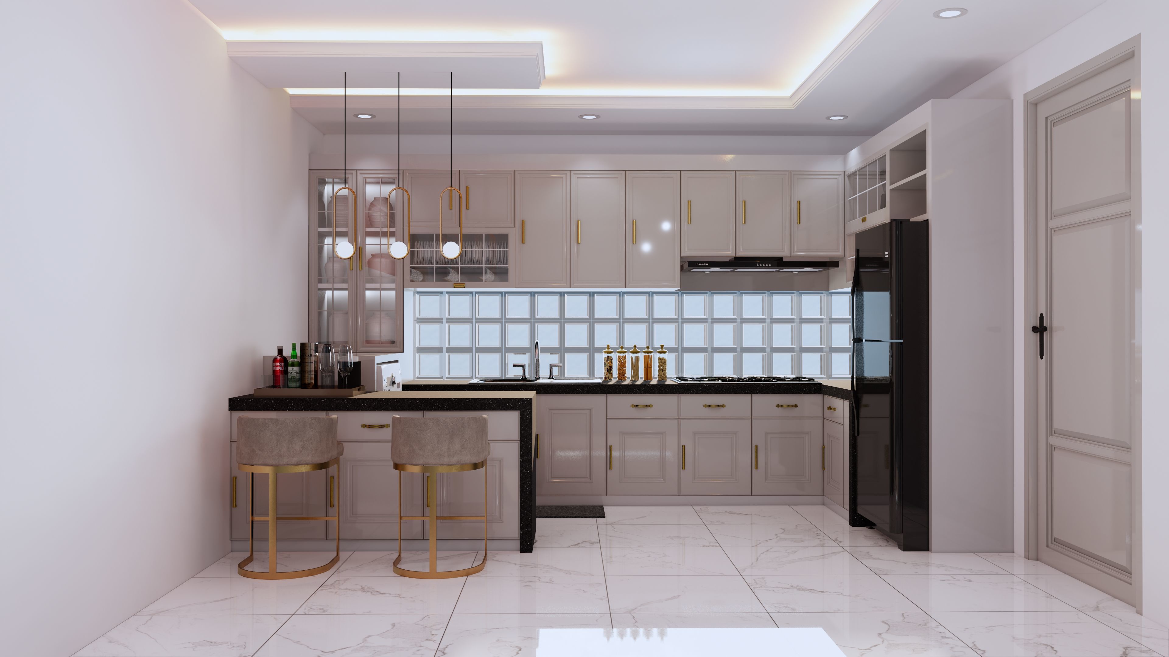Luxury Kitchen Set design with Mini Bar 3D model_3