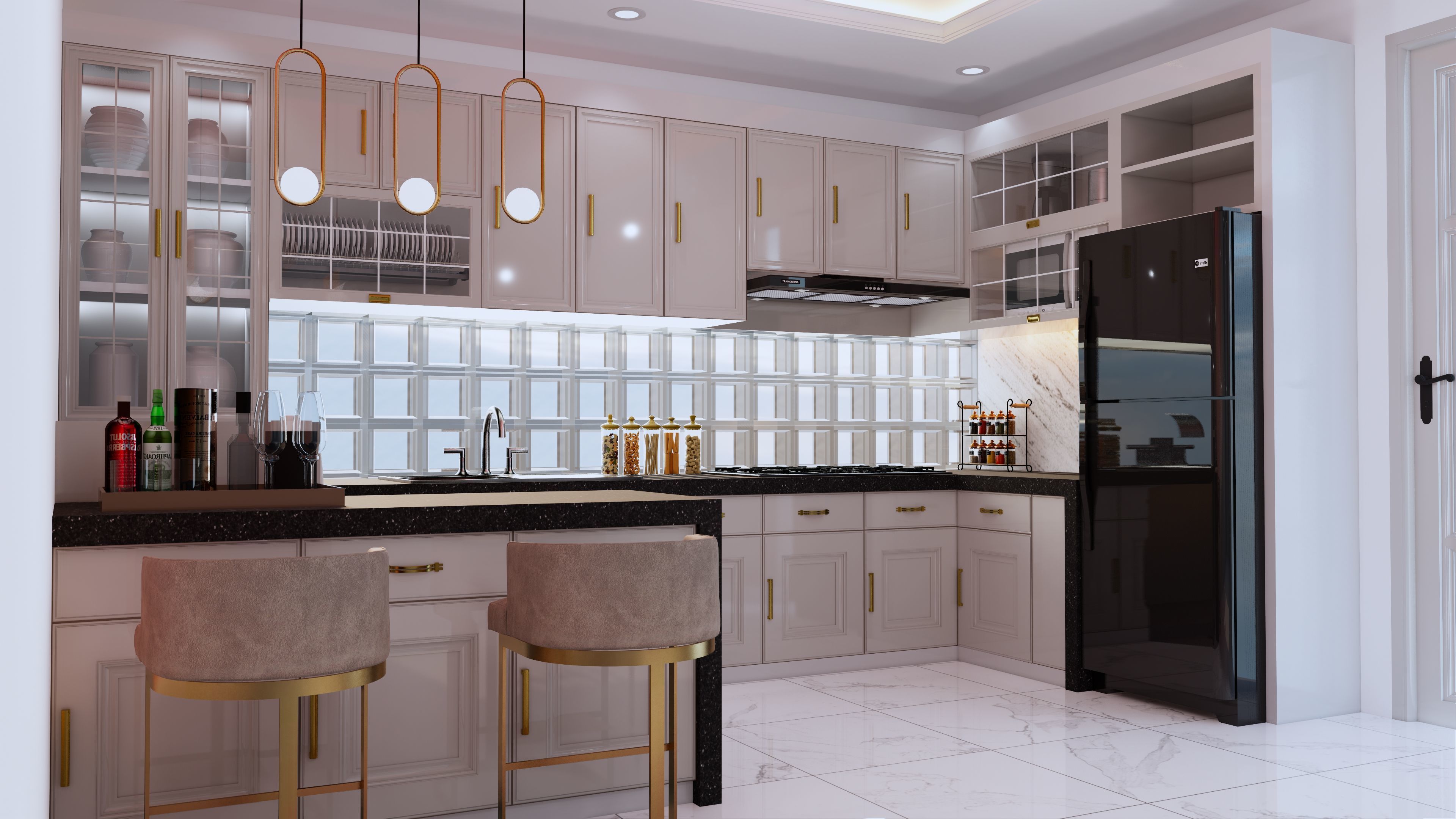 Luxury Kitchen Set design with Mini Bar 3D model_9