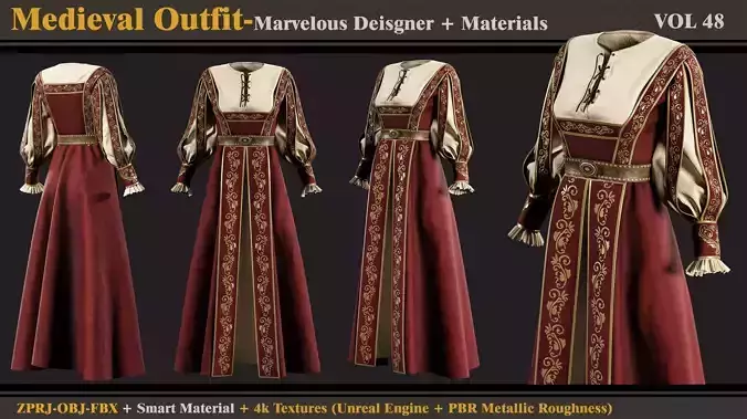 Medieval Outfit- MD-Clo3d-Smart Material-Textures-OBJ-FBX
