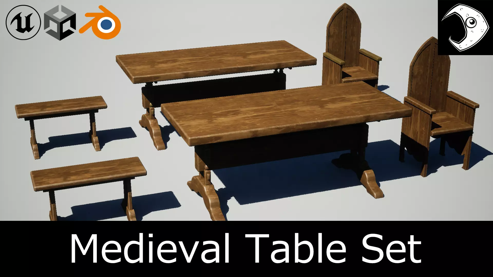 Medieval Table Set Low-poly 3D model_0