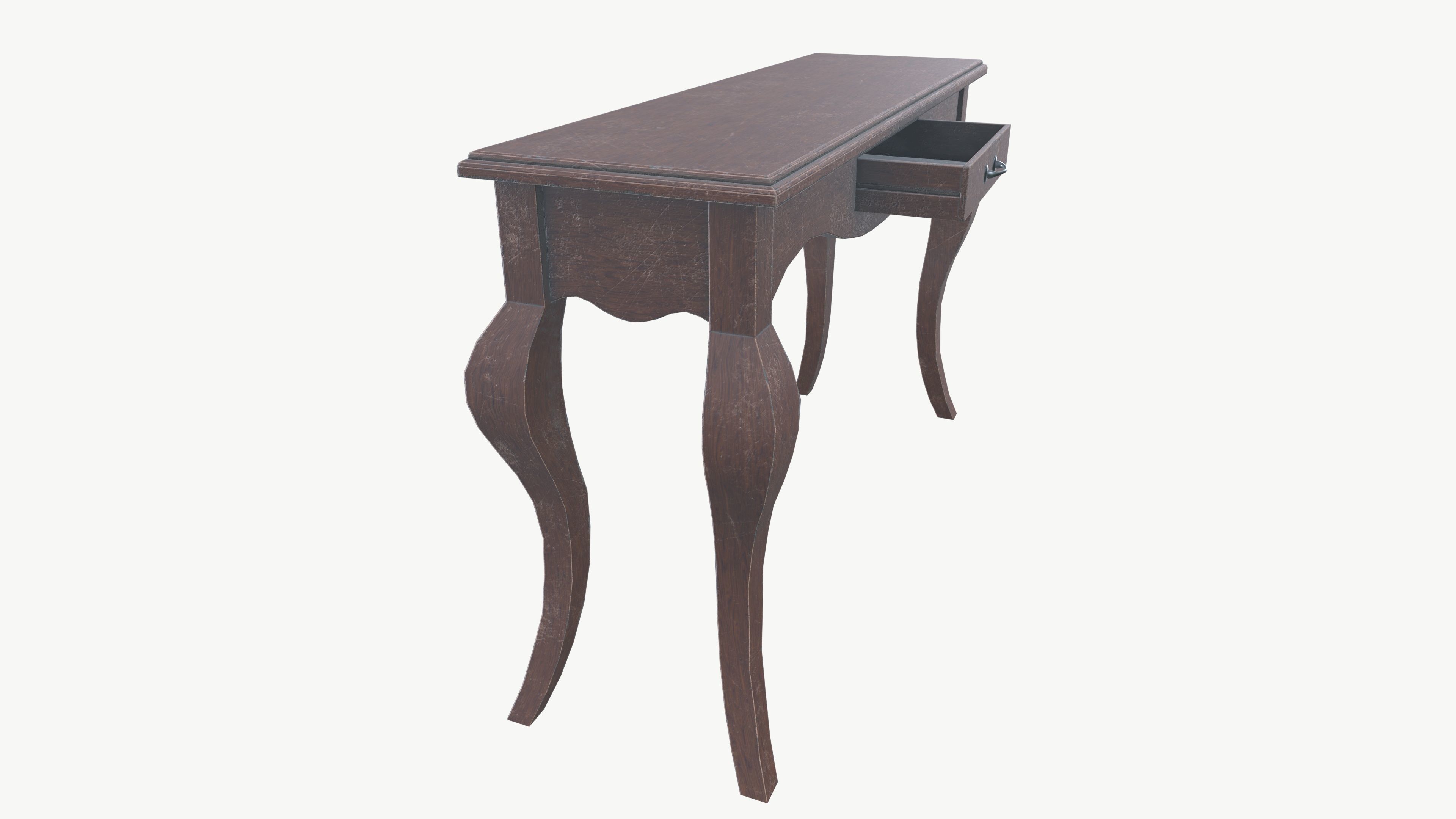 Wooden Desk Side Dressing Table Low-poly 3D model_3