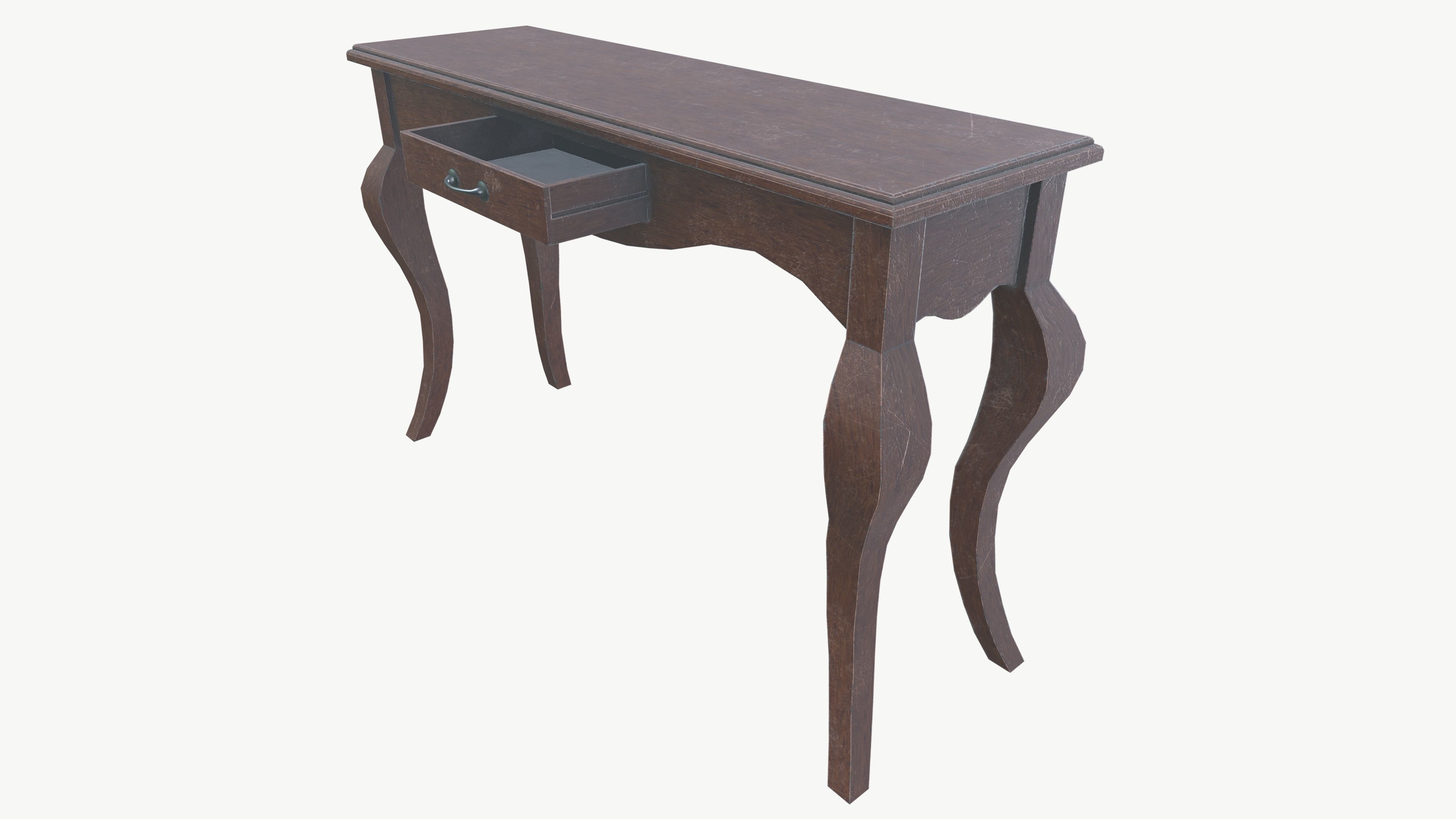 Wooden Desk Side Dressing Table Low-poly 3D model_2