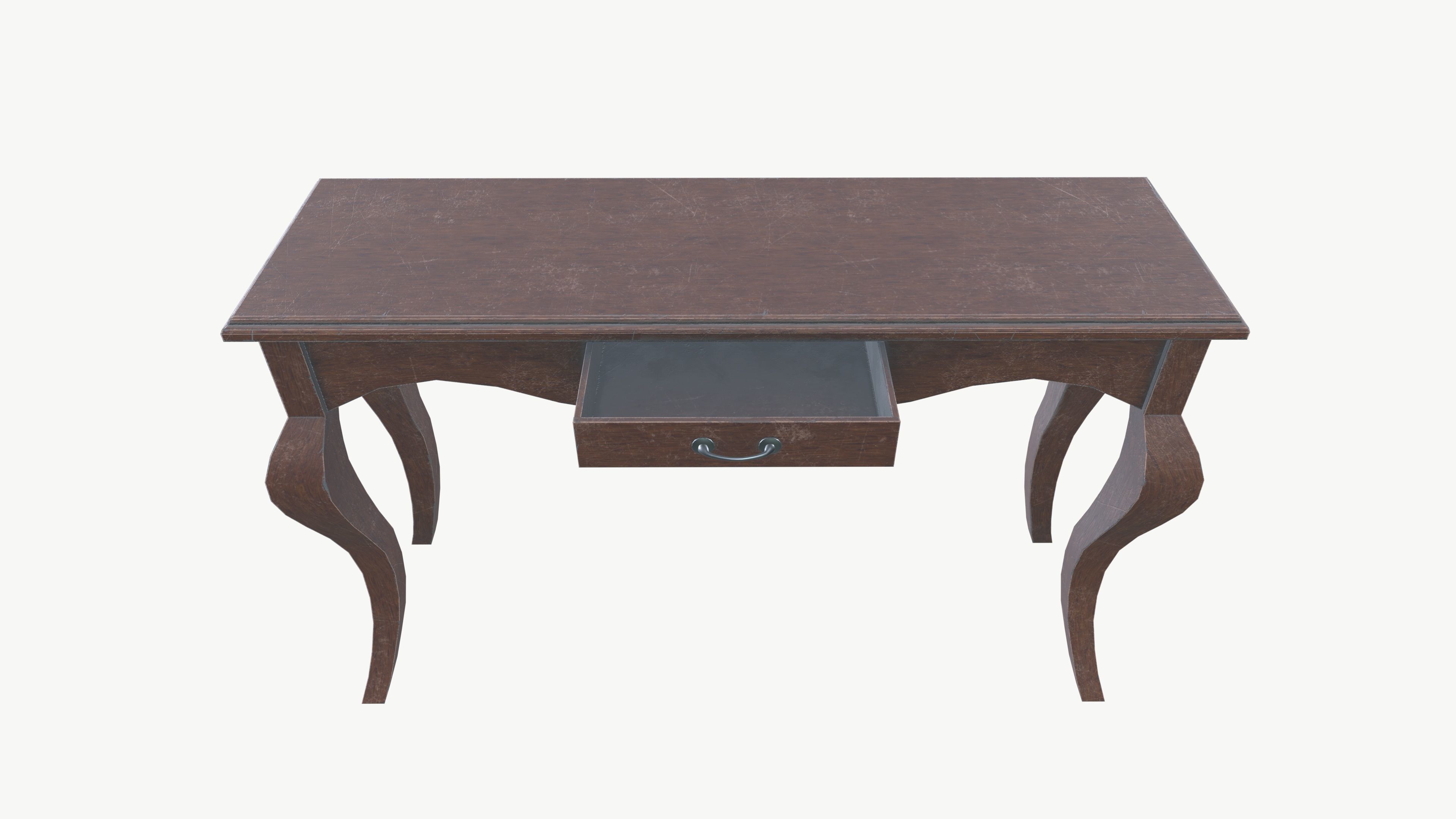 Wooden Desk Side Dressing Table Low-poly 3D model_6