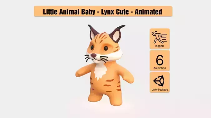 Little animal baby - Lynx cute - Animated  Low-poly 3D model