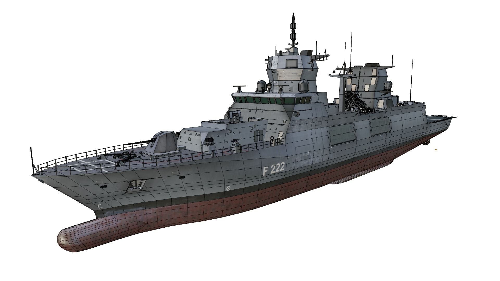 F125 Baden Wuerttemberg class frigate game ready Low-poly 3D model_11