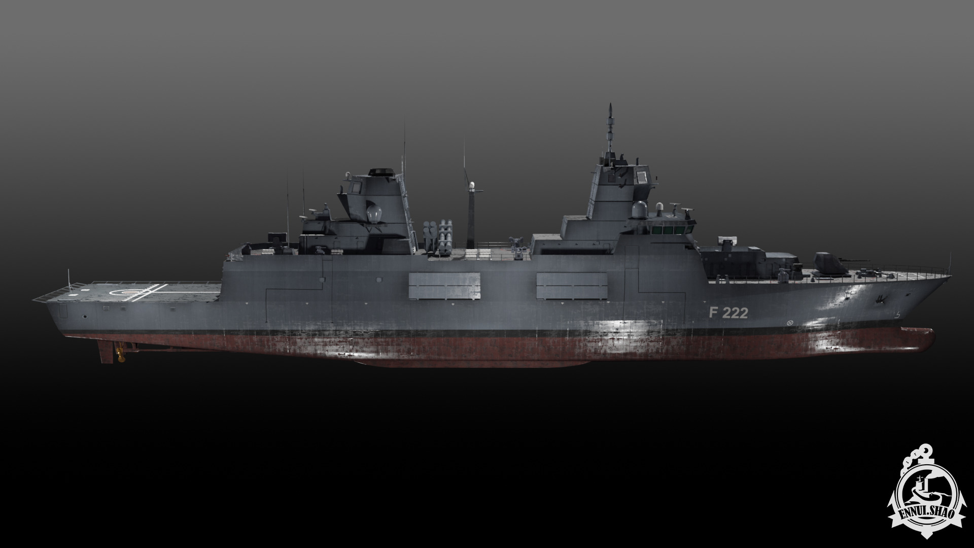 F125 Baden Wuerttemberg class frigate game ready Low-poly 3D model_3