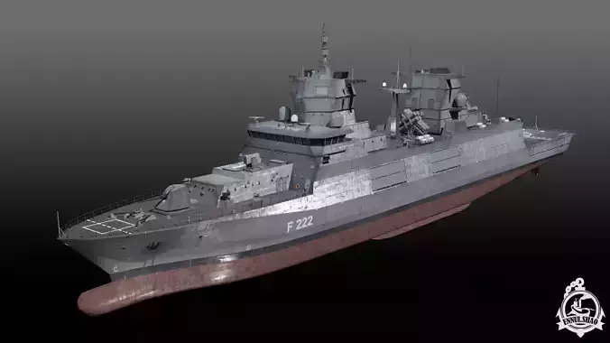 F125 Baden Wuerttemberg class frigate game ready Low-poly 3D model