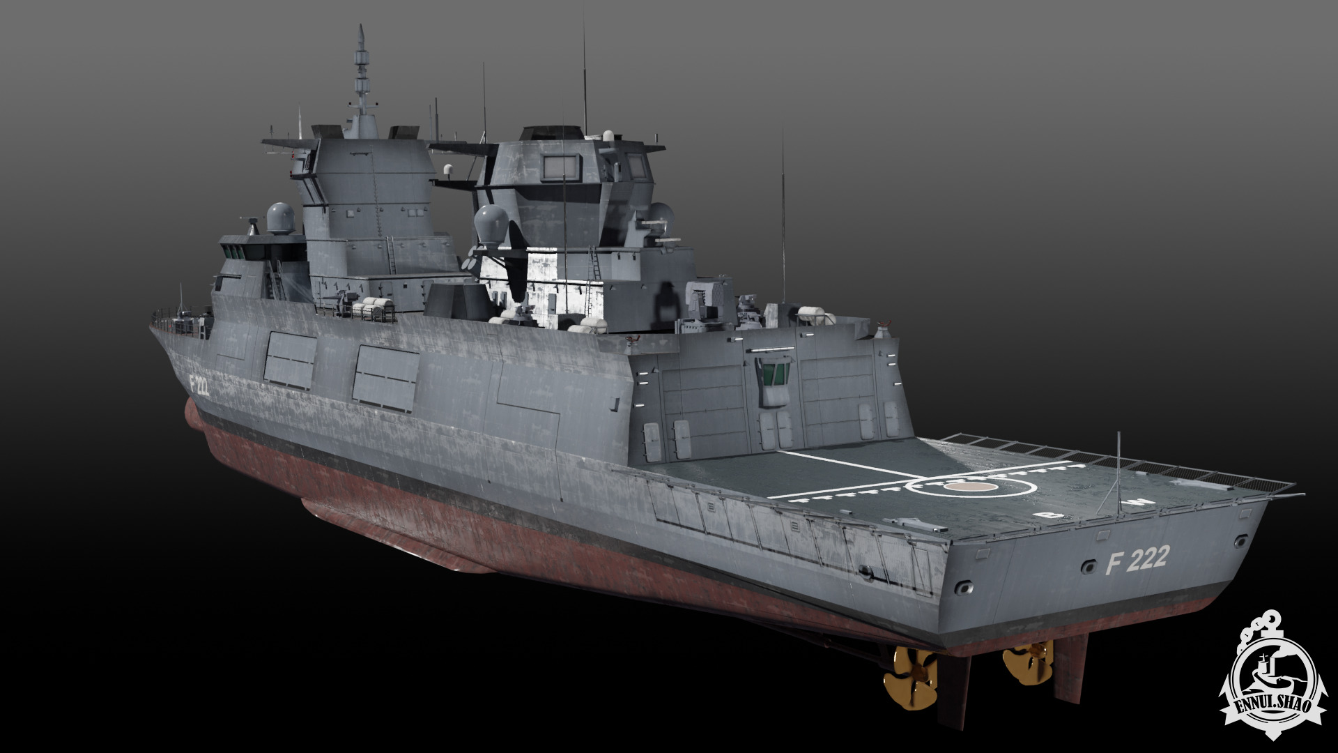 F125 Baden Wuerttemberg class frigate game ready Low-poly 3D model_5