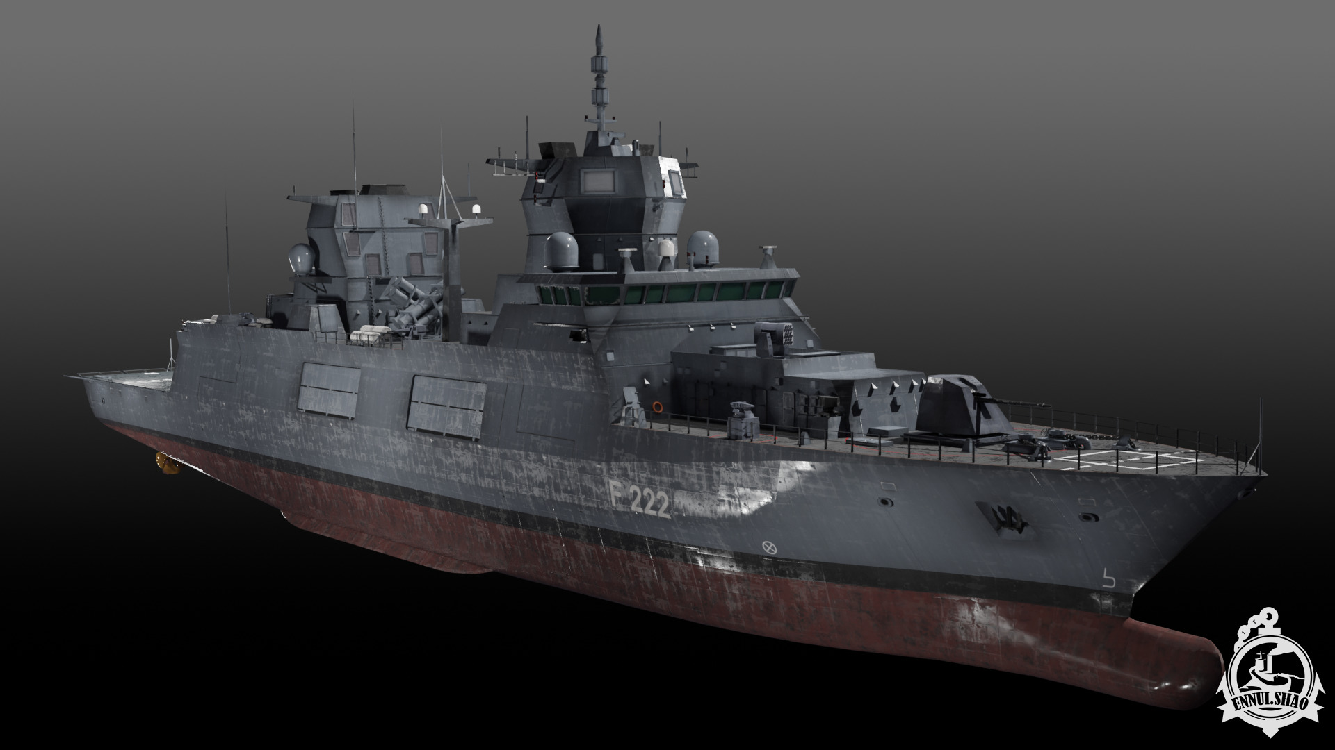 F125 Baden Wuerttemberg class frigate game ready Low-poly 3D model_2