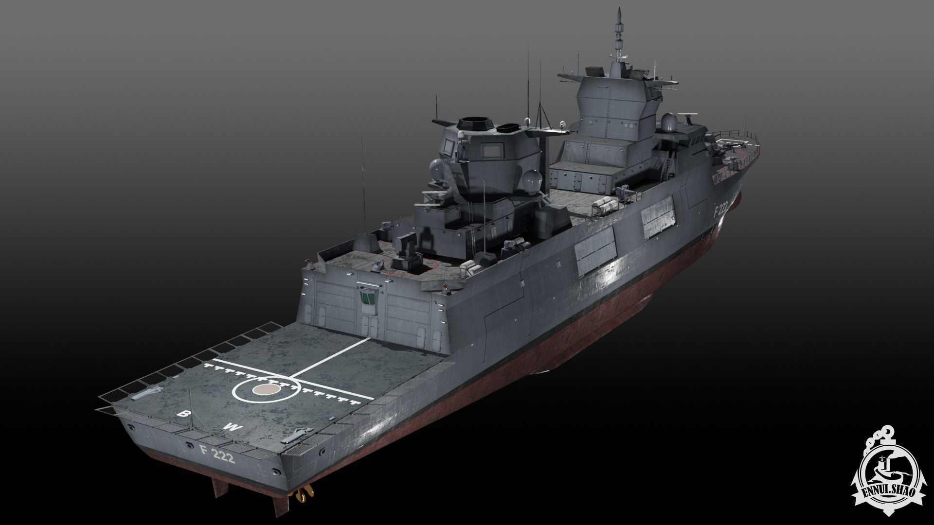 F125 Baden Wuerttemberg class frigate game ready Low-poly 3D model_4