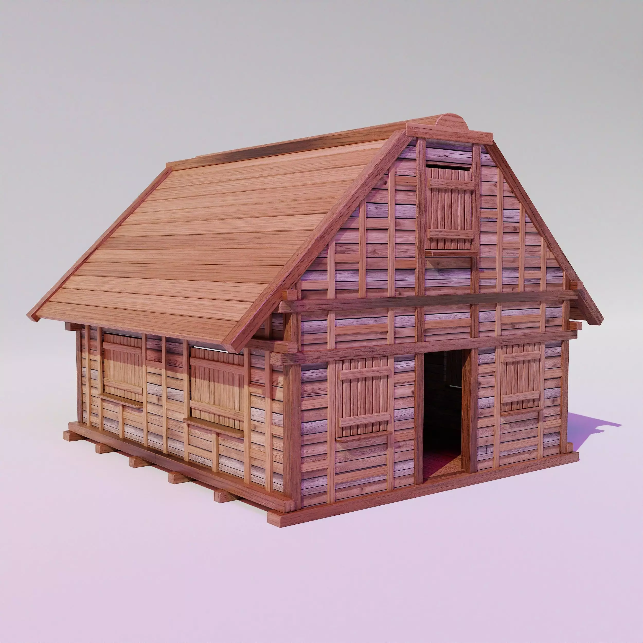 Medieval House 02 realistic 3D model Low-poly 3D model_0