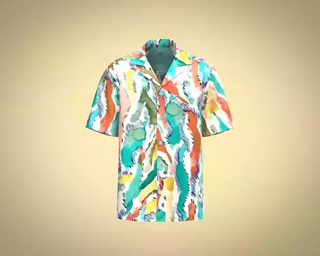 Mens printed resort collar shirt with back yoke vent