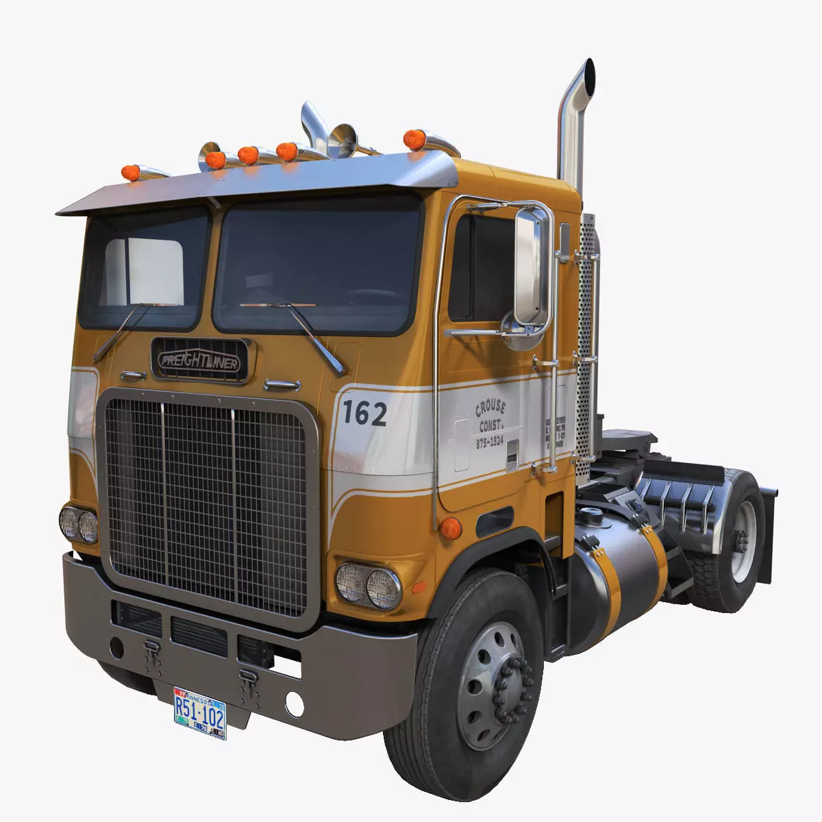Freightliner Powerliner single axle semitruck Low-poly 3D model