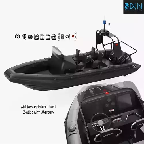 Military inflatable Patrol boat Zodiac with Mercury 3D model