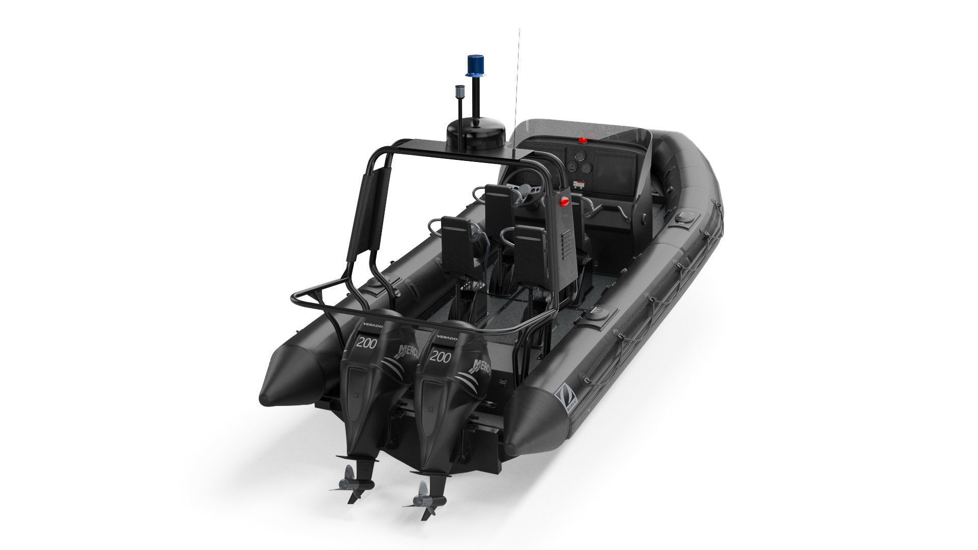 Military inflatable Patrol boat Zodiac with Mercury 3D model_7