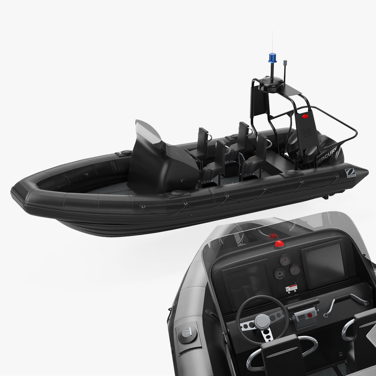 Military inflatable Patrol boat Zodiac with Mercury 3D model_11