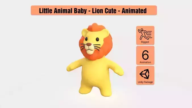 Little animal baby - Lion cute - Animated  Low-poly 3D model