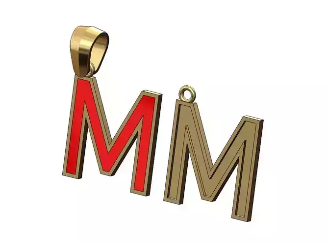 M letter initial enamel stepped pendant charm bail
