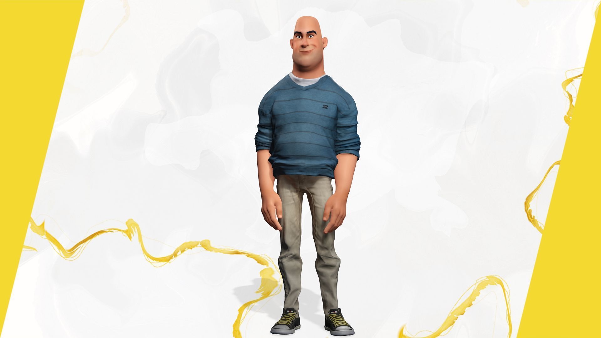 bald man wears sweater casual look Low-poly 3D model_11