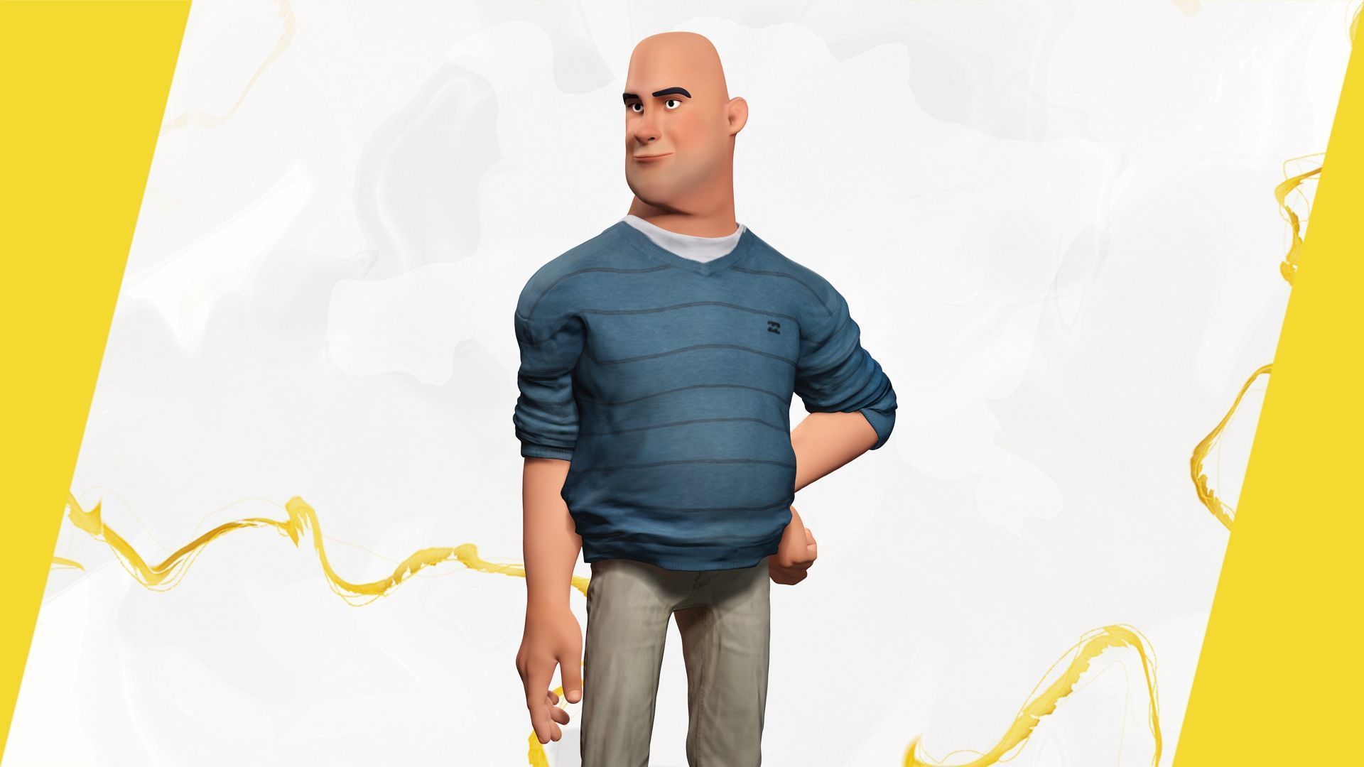bald man wears sweater casual look Low-poly 3D model_7