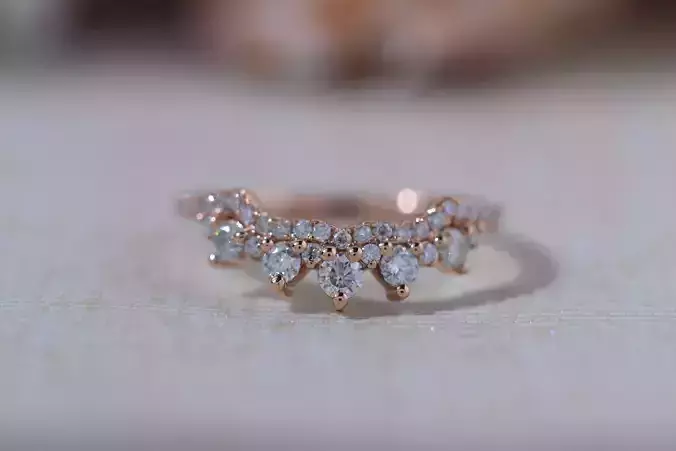 Rose Gold Diamond Crown Ring - 3D Model