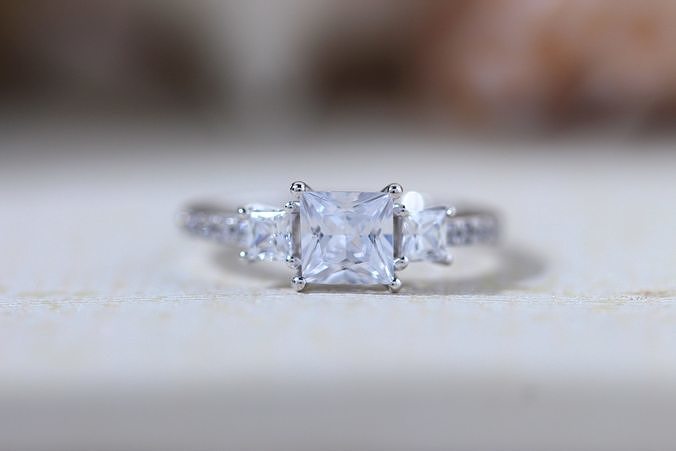 Three-Stone Princess Cut Engagement Ring - 3D Model 3D print model