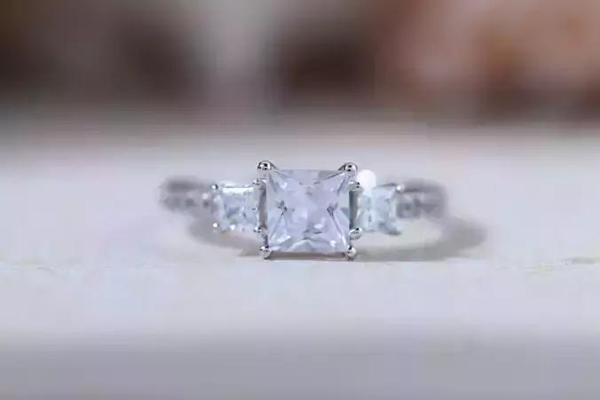 Three-Stone Princess Cut Engagement Ring - 3D Model