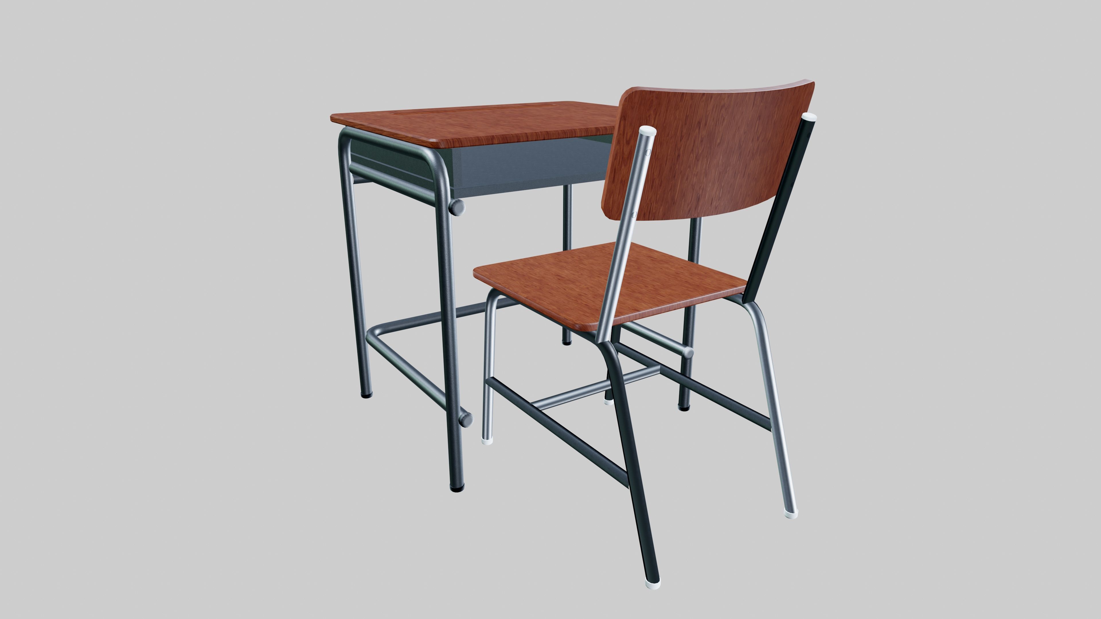 School Desk Low-poly 3D model_4