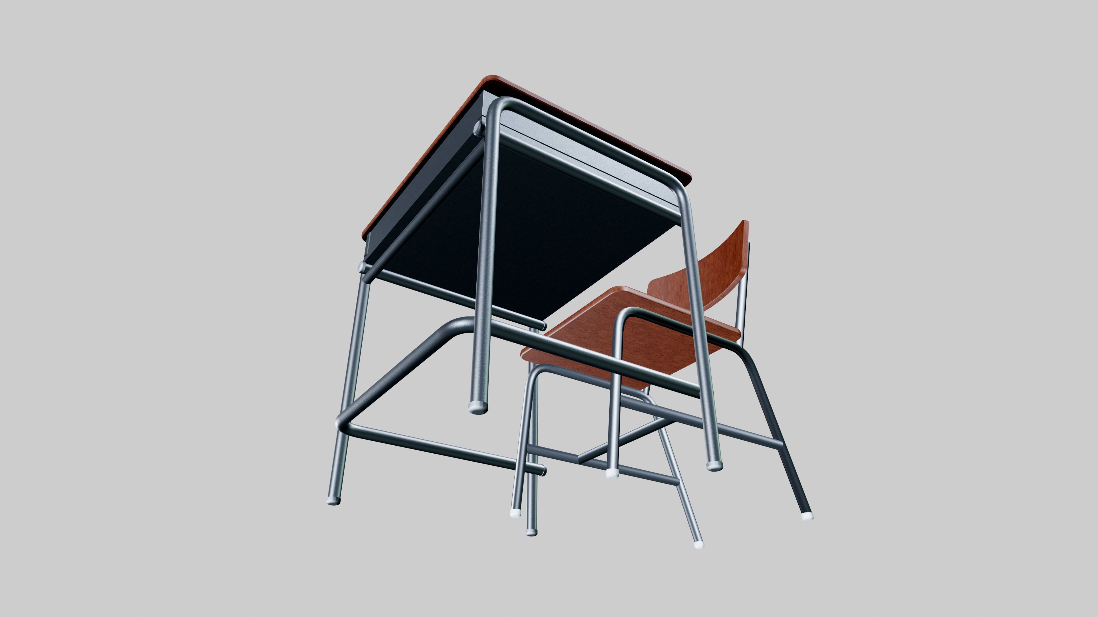 School Desk Low-poly 3D model_7