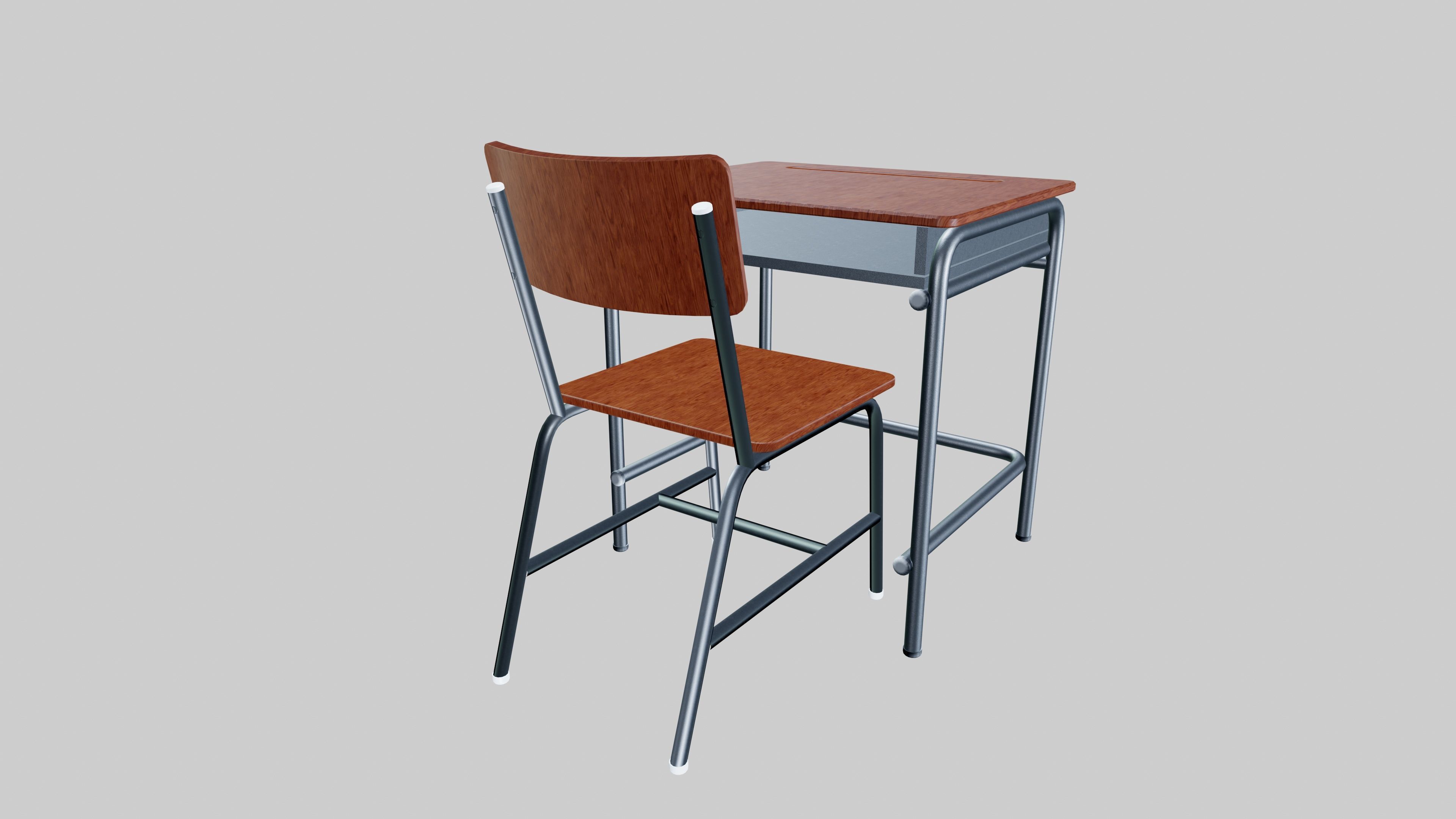 School Desk Low-poly 3D model_3