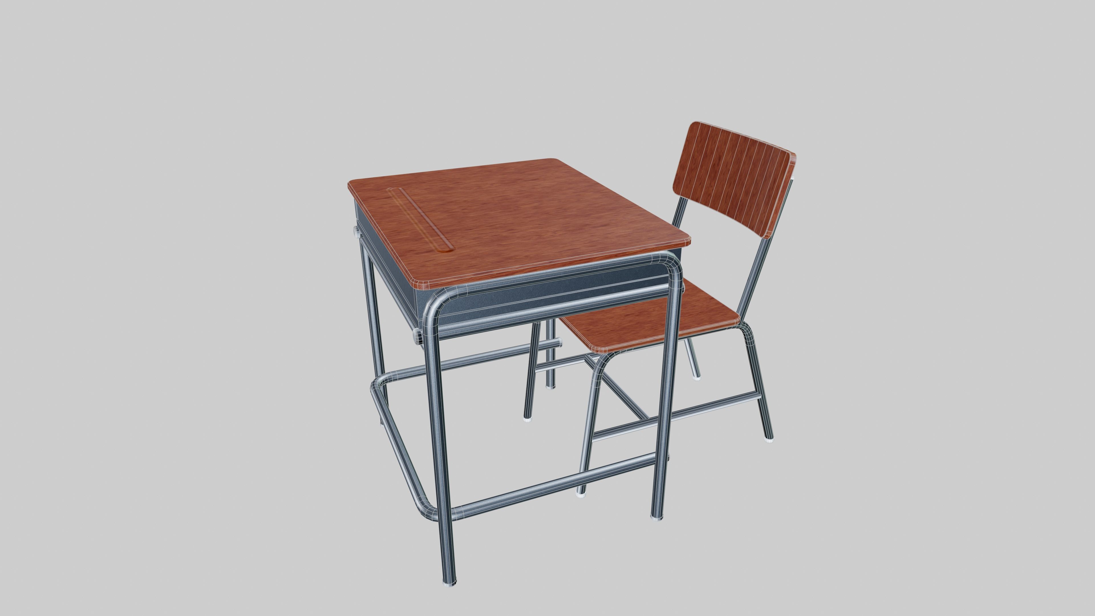 School Desk Low-poly 3D model_8