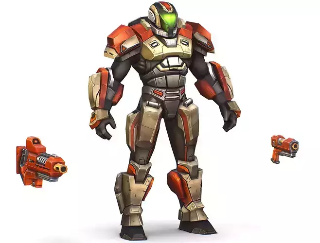 Cartoon Sci-Fi Cyborg Drone Trooper Soldier Low-poly 3D model